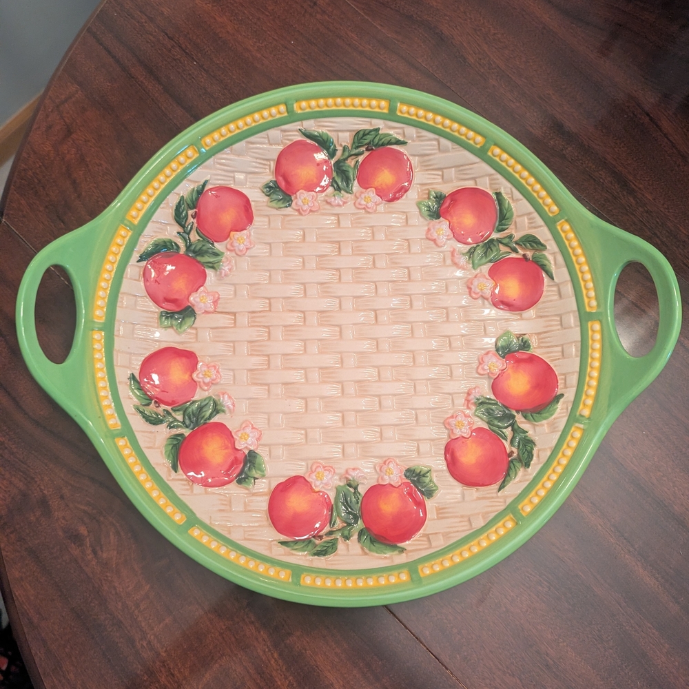 Temptations Green and Cream Fruit Design Ceramic Tray